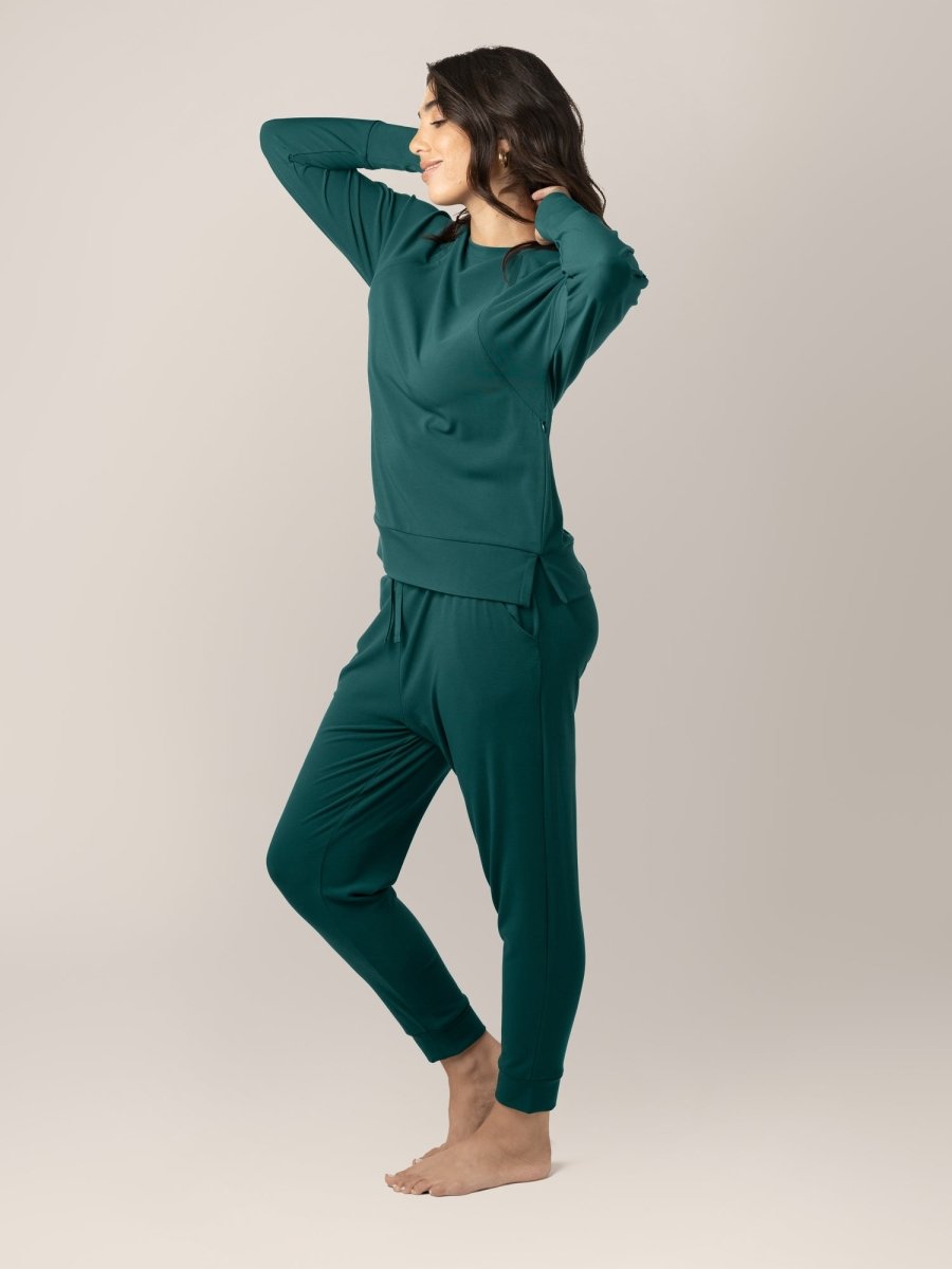 Bamboo Maternity & Nursing Crew Neck Sweatshirt - Evergreen