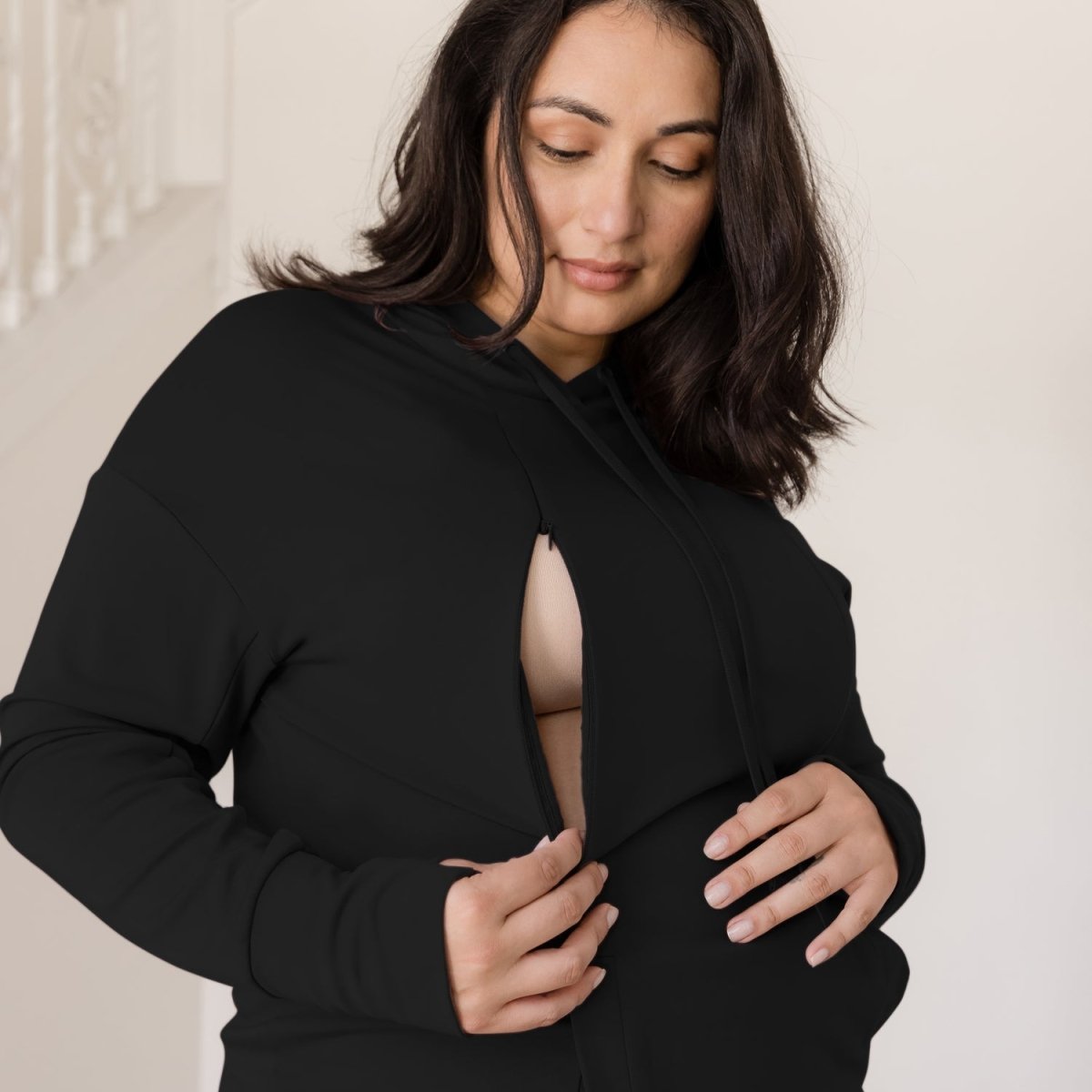 Bamboo Maternity & Nursing Hoodie - Black