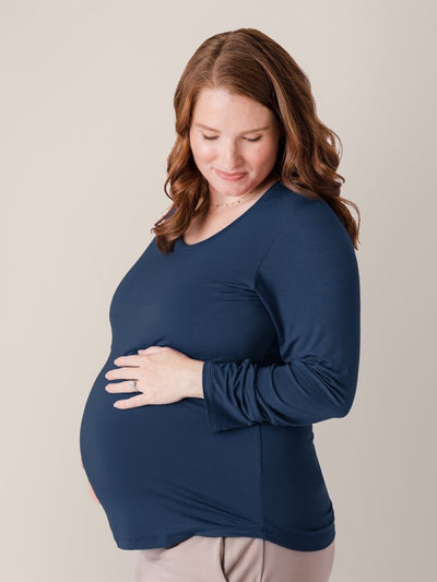 Bamboo Maternity & Nursing Long Sleeve T-shirt - Navy