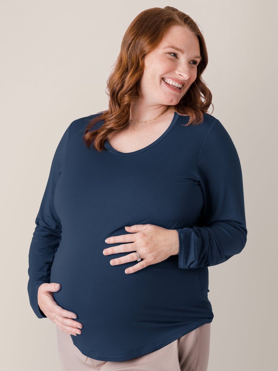 Bamboo Maternity & Nursing Long Sleeve T-shirt - Navy