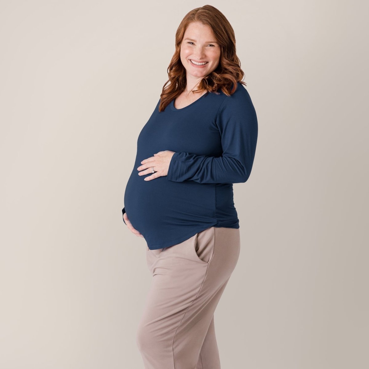 Bamboo Maternity & Nursing Long Sleeve T-shirt - Navy