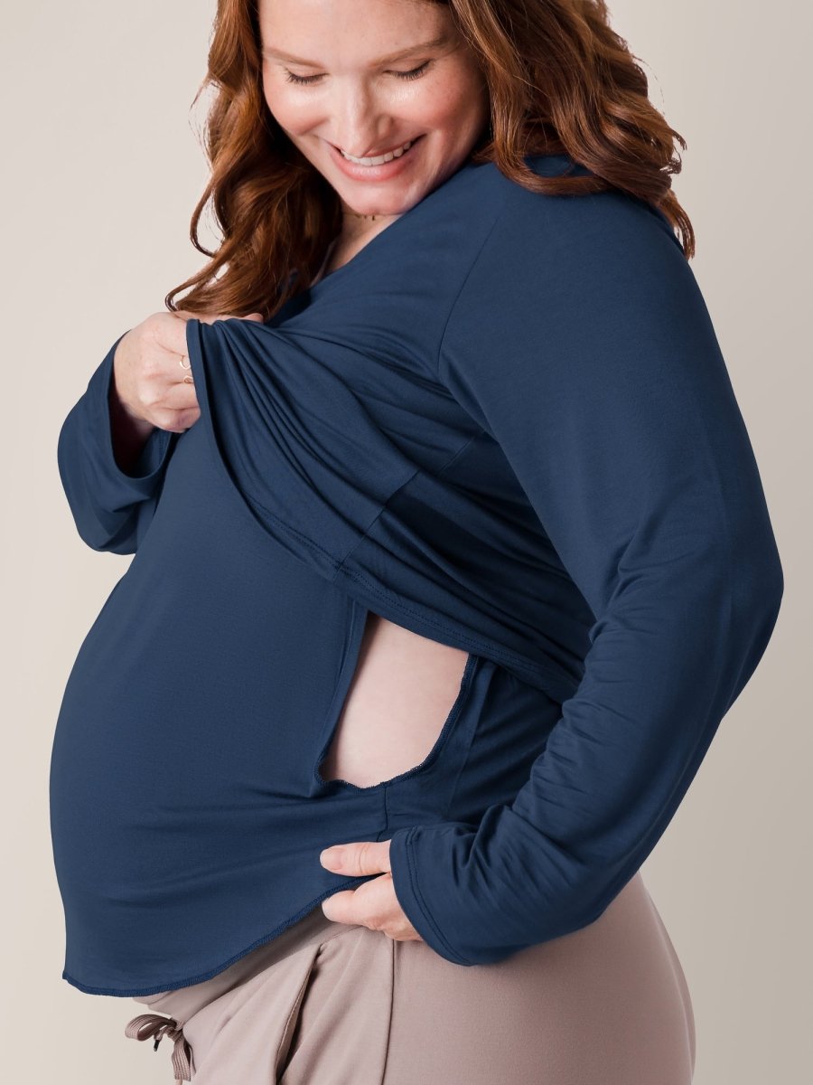 Bamboo Maternity & Nursing Long Sleeve T-shirt - Navy