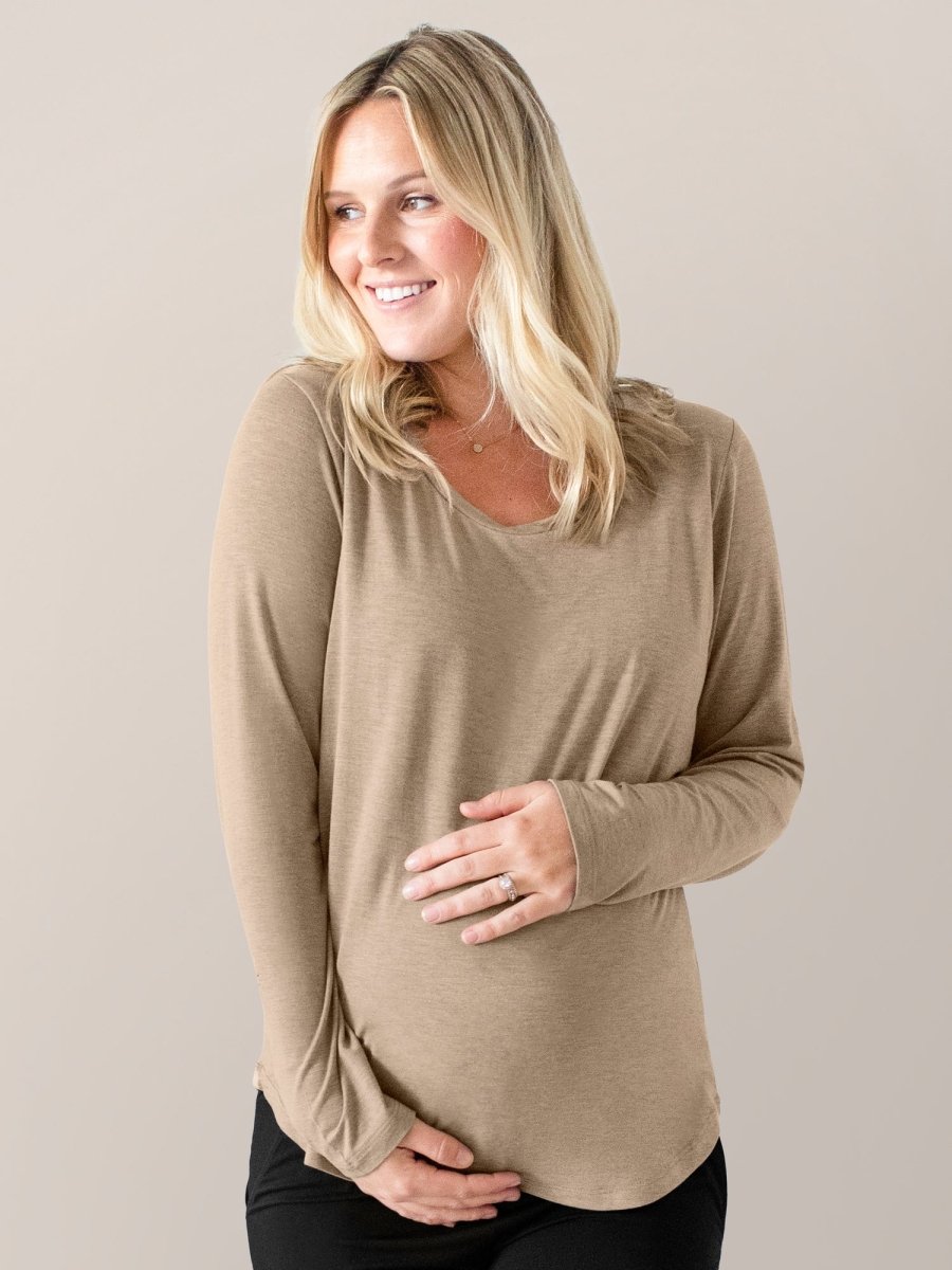 Bamboo Maternity & Nursing Long Sleeve T-shirt - Wheat