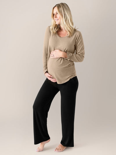 Bamboo Maternity & Nursing Long Sleeve T-shirt - Wheat