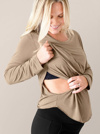 Bamboo Maternity & Nursing Long Sleeve T-shirt - Wheat