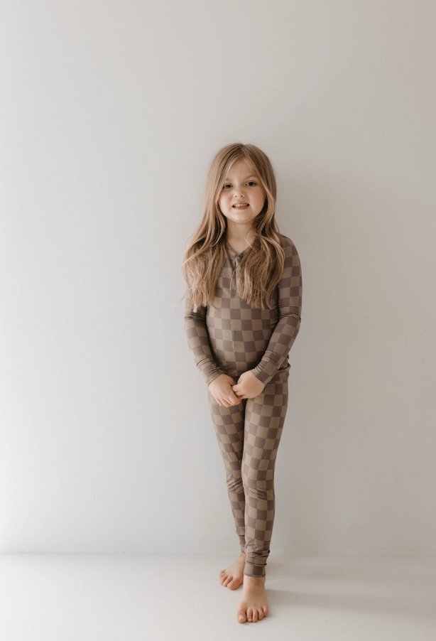 Bamboo Two Piece Pajama - Faded Brown Checkerboard