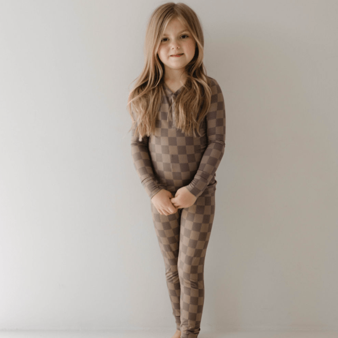 Bamboo Two Piece Pajama - Faded Brown Checkerboard