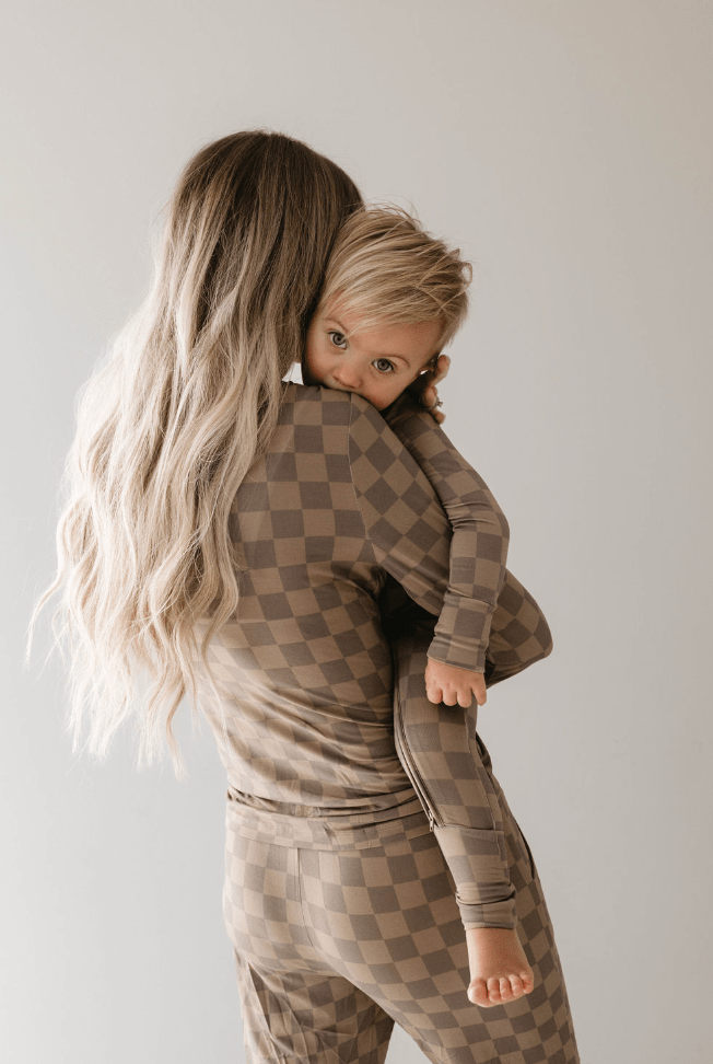 Bamboo Two Piece Pajama - Faded Brown Checkerboard