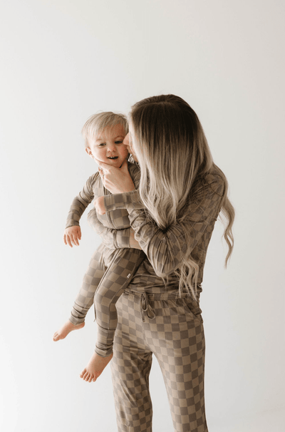 Bamboo Two Piece Pajama - Faded Brown Checkerboard