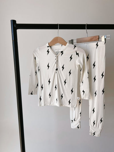 Bamboo Two Piece Pajamas - Black & White Lightning Bolt