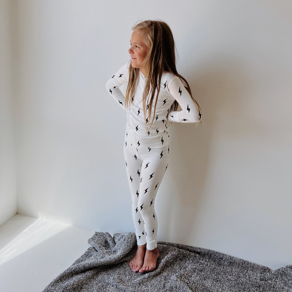 Bamboo Two Piece Pajamas - Black & White Lightning Bolt