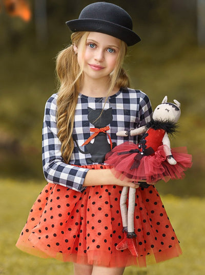 Bewitching Kitten Plaid and Polka Dot Tutu Dress