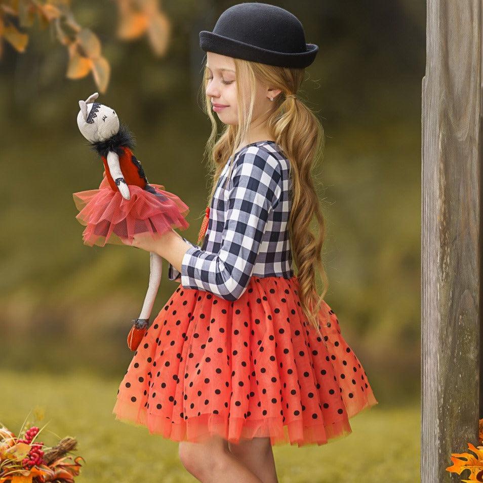 Bewitching Kitten Plaid and Polka Dot Tutu Dress