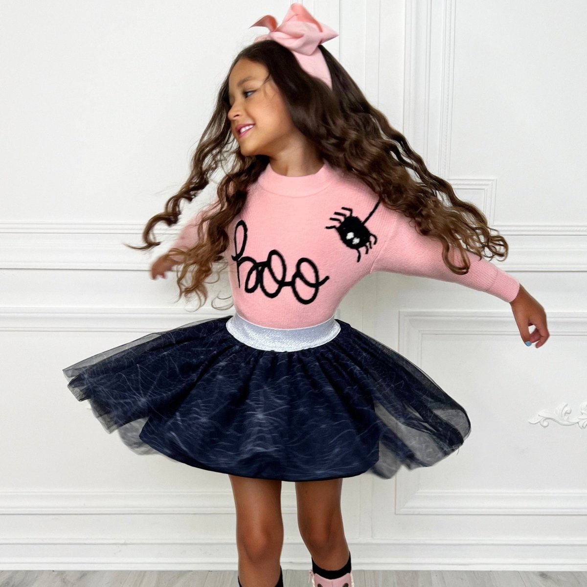 Halloween Boo Top and Spider Tutu Skirt Set