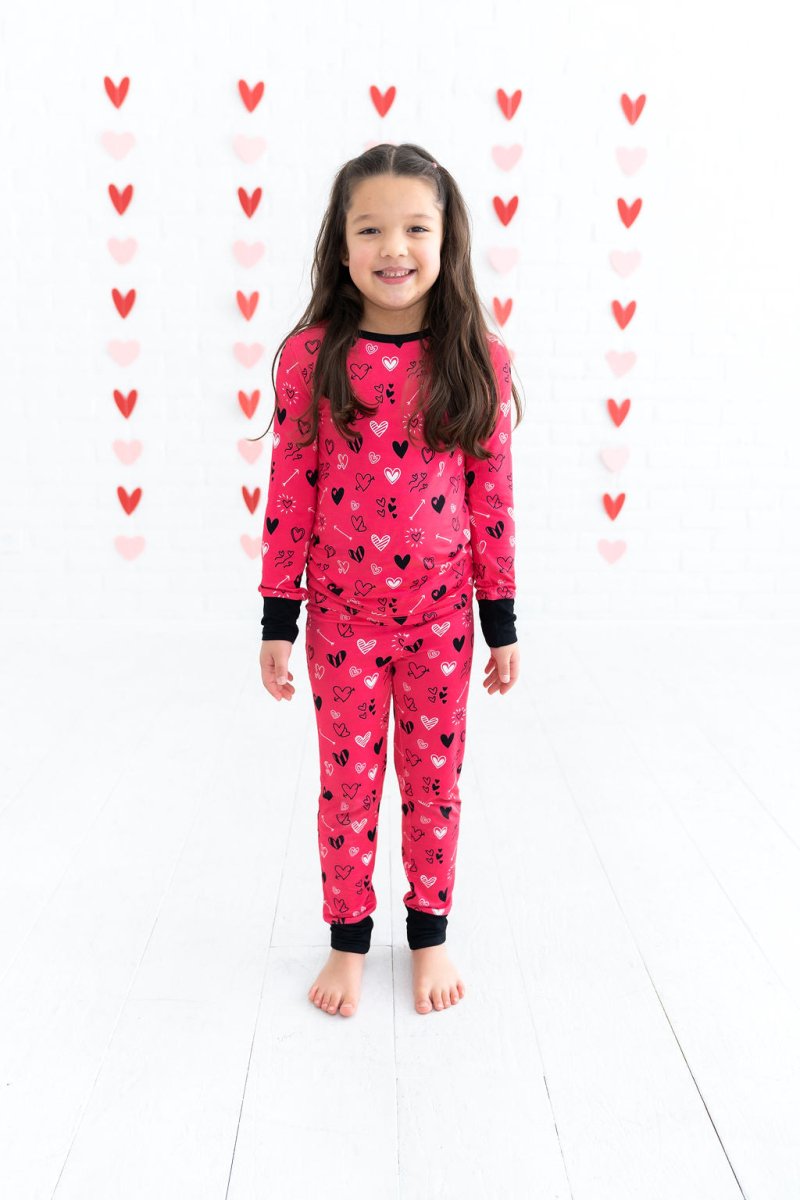 Heart Doodles Pink Bamboo 2-Piece Long Sleeve Set