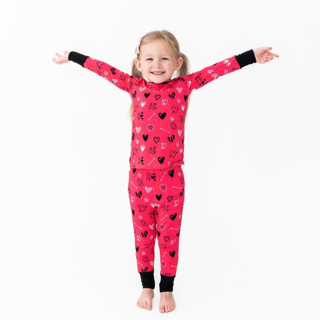 Heart Doodles Pink Bamboo 2-Piece Long Sleeve Set