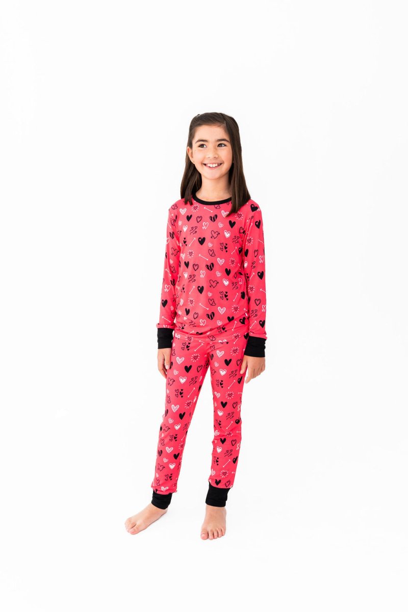 Heart Doodles Pink Bamboo 2-Piece Long Sleeve Set