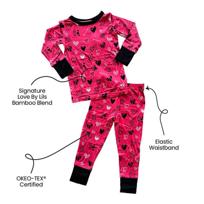 Heart Doodles Pink Bamboo 2-Piece Long Sleeve Set