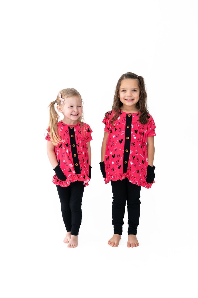 Heart Doodles Pink Bamboo Short Sleeve Peplum + Legging Set