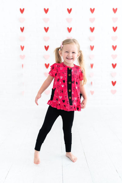 Heart Doodles Pink Bamboo Short Sleeve Peplum + Legging Set