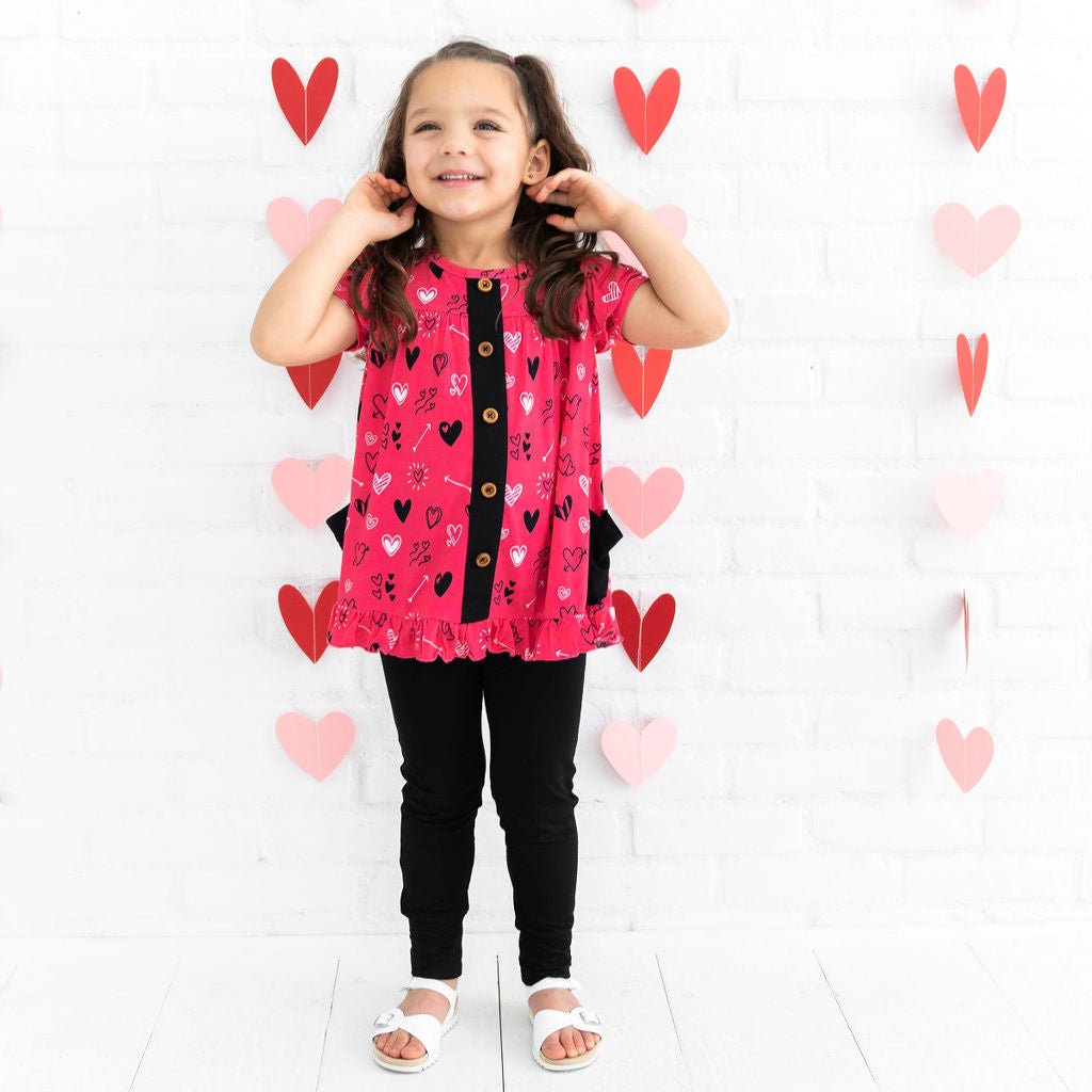 Heart Doodles Pink Bamboo Short Sleeve Peplum + Legging Set