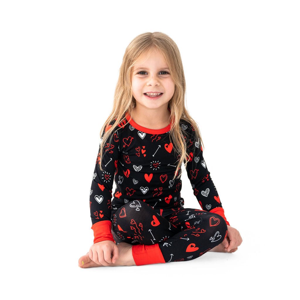 Heart Doodles Red Bamboo 2-Piece Long Sleeve Set