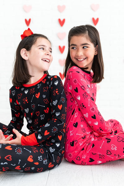 Heart Doodles Red Bamboo 2-Piece Long Sleeve Set