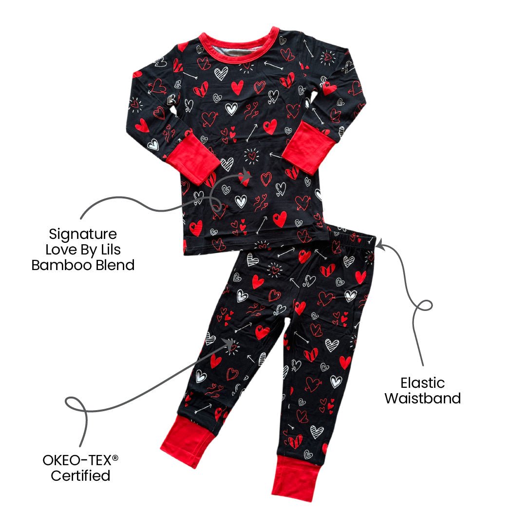 Heart Doodles Red Bamboo 2-Piece Long Sleeve Set