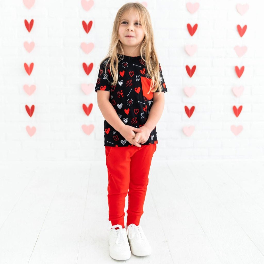 Heart Doodles Red Bamboo Pocket Tee + Jogger Set