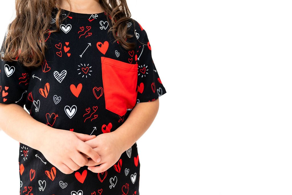 Heart Doodles Red Bamboo Pocket Tee + Jogger Set