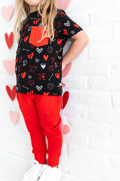 Heart Doodles Red Bamboo Pocket Tee + Jogger Set