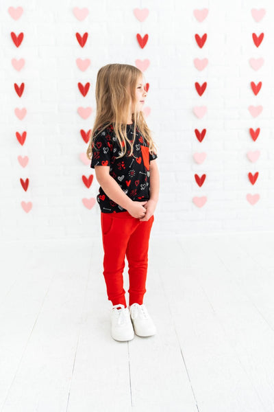 Heart Doodles Red Bamboo Pocket Tee + Jogger Set