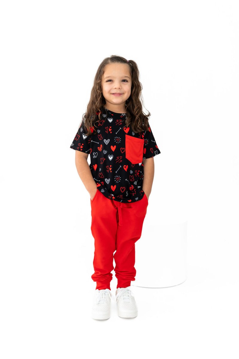 Heart Doodles Red Bamboo Pocket Tee + Jogger Set