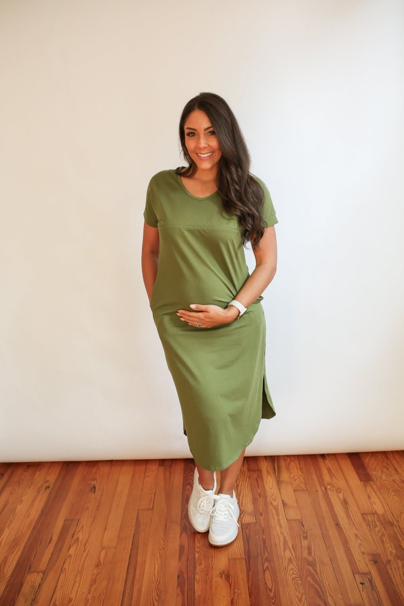 Invisible Zipper Midi Breastfeeding T-Shirt Dress