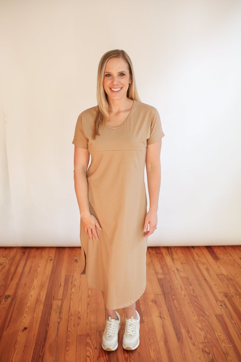 Invisible Zipper Midi Breastfeeding T-Shirt Dress