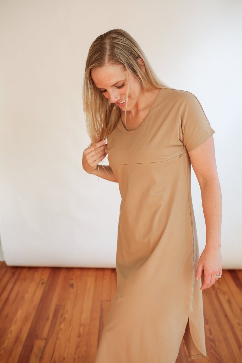 Invisible Zipper Midi Breastfeeding T-Shirt Dress