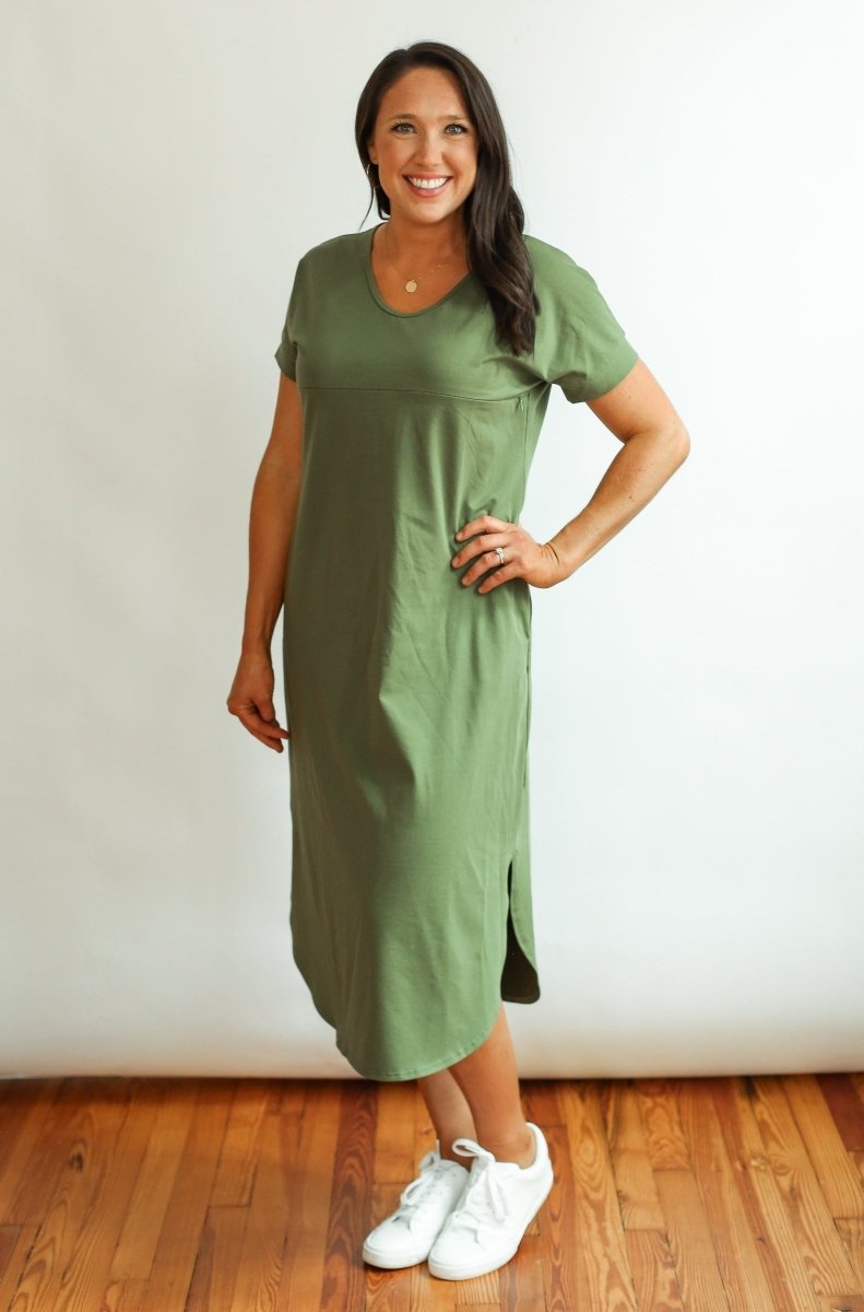 Invisible Zipper Midi Breastfeeding T-Shirt Dress