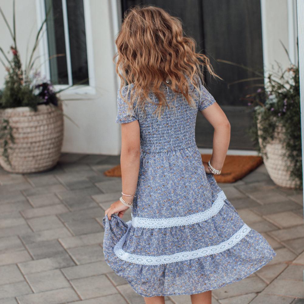 Isla Dress in Dusty Blue - Kids