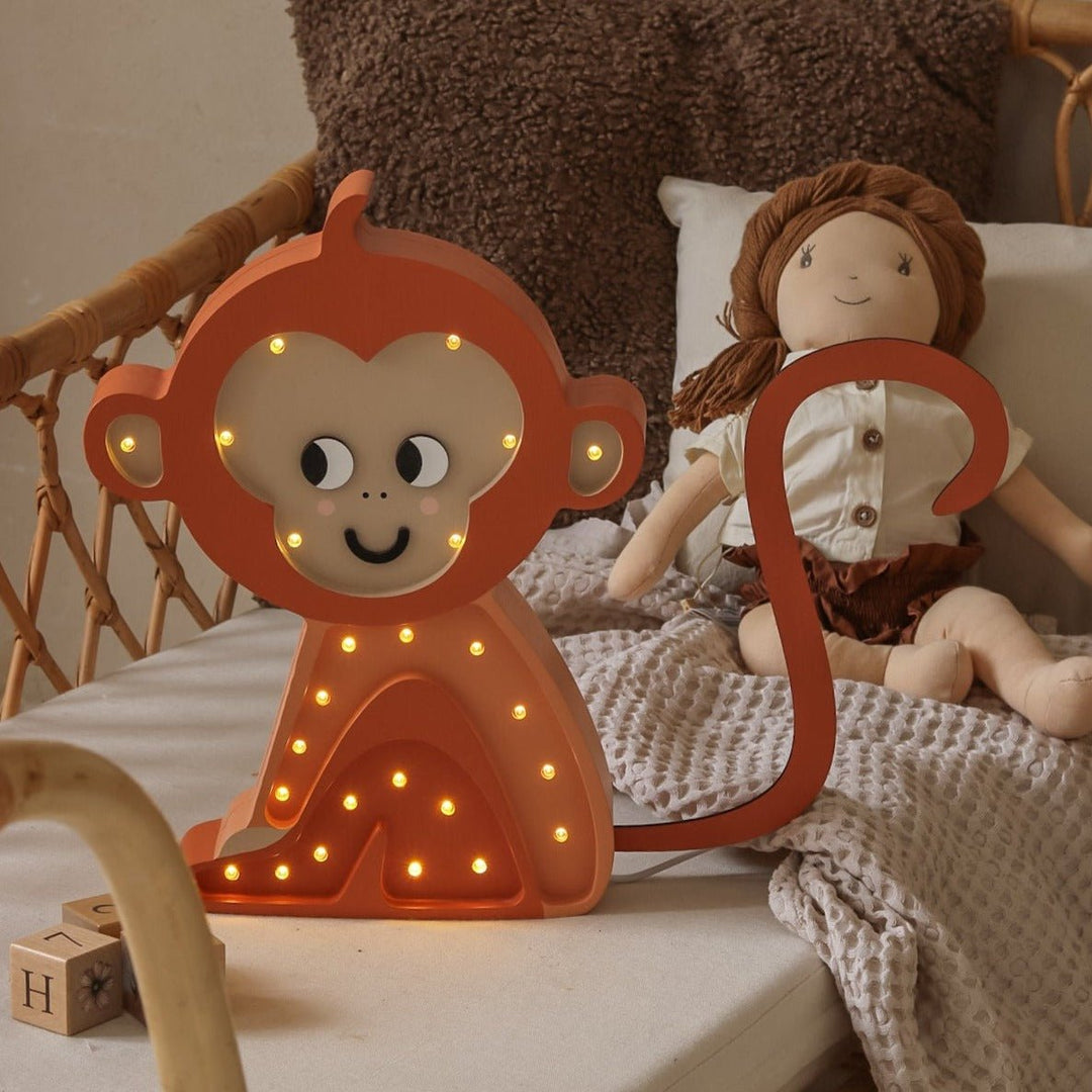 Sock Monkey Nursery Art offers accent Lamp upcycled Be Happy glass block sock monkey night light kids gift