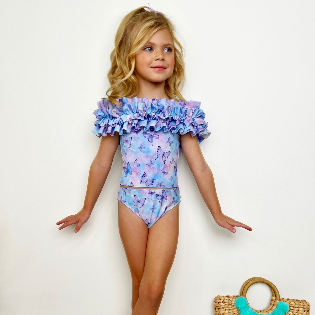 Lovely Butterflies Ruffle Tankini Two Piece Swimsuit