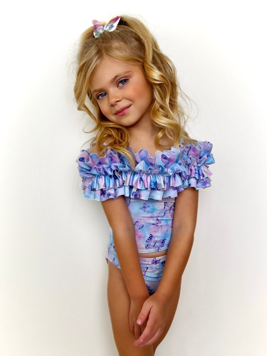 Lovely Butterflies Ruffle Tankini Two Piece Swimsuit