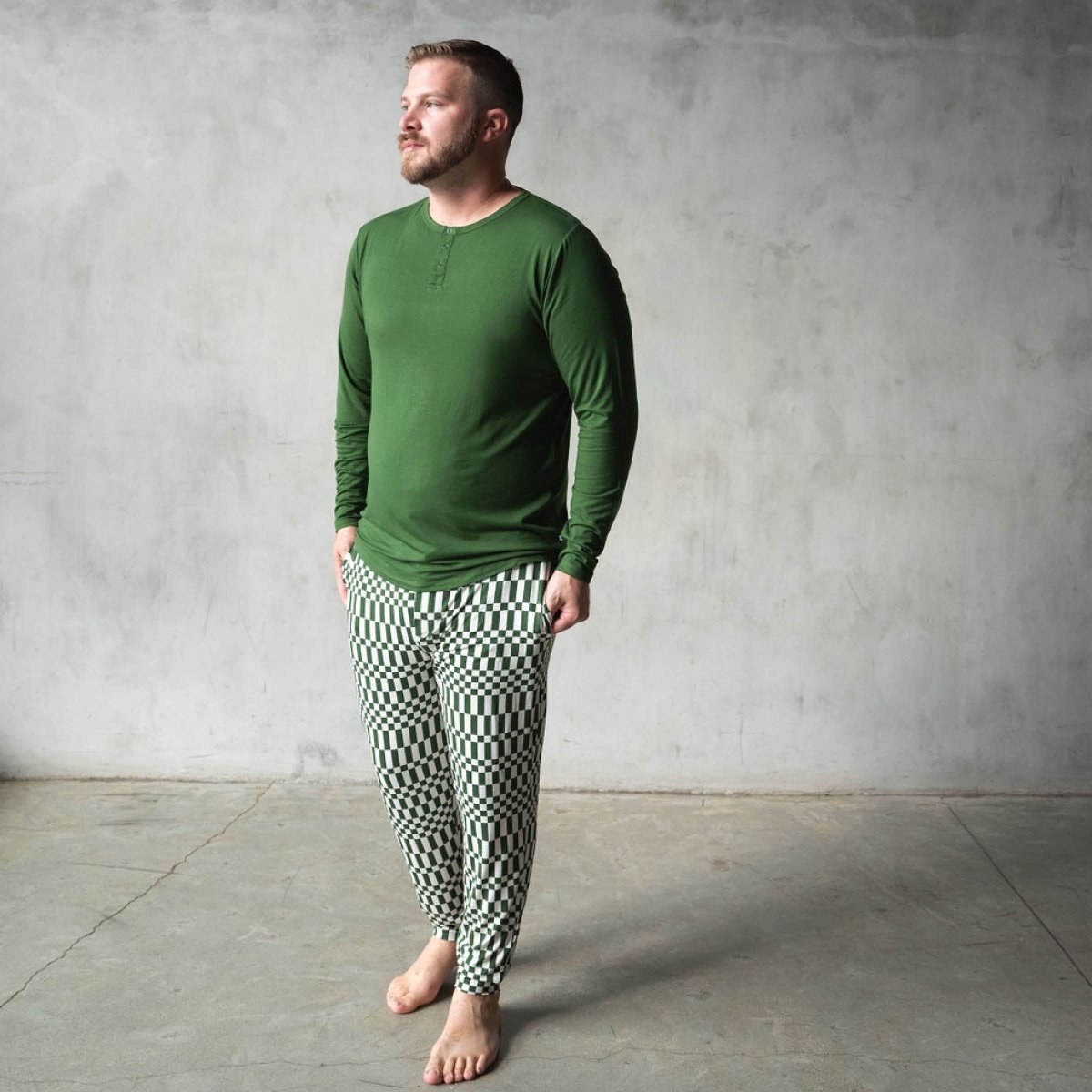 Mens Bamboo Jogger - Green Check