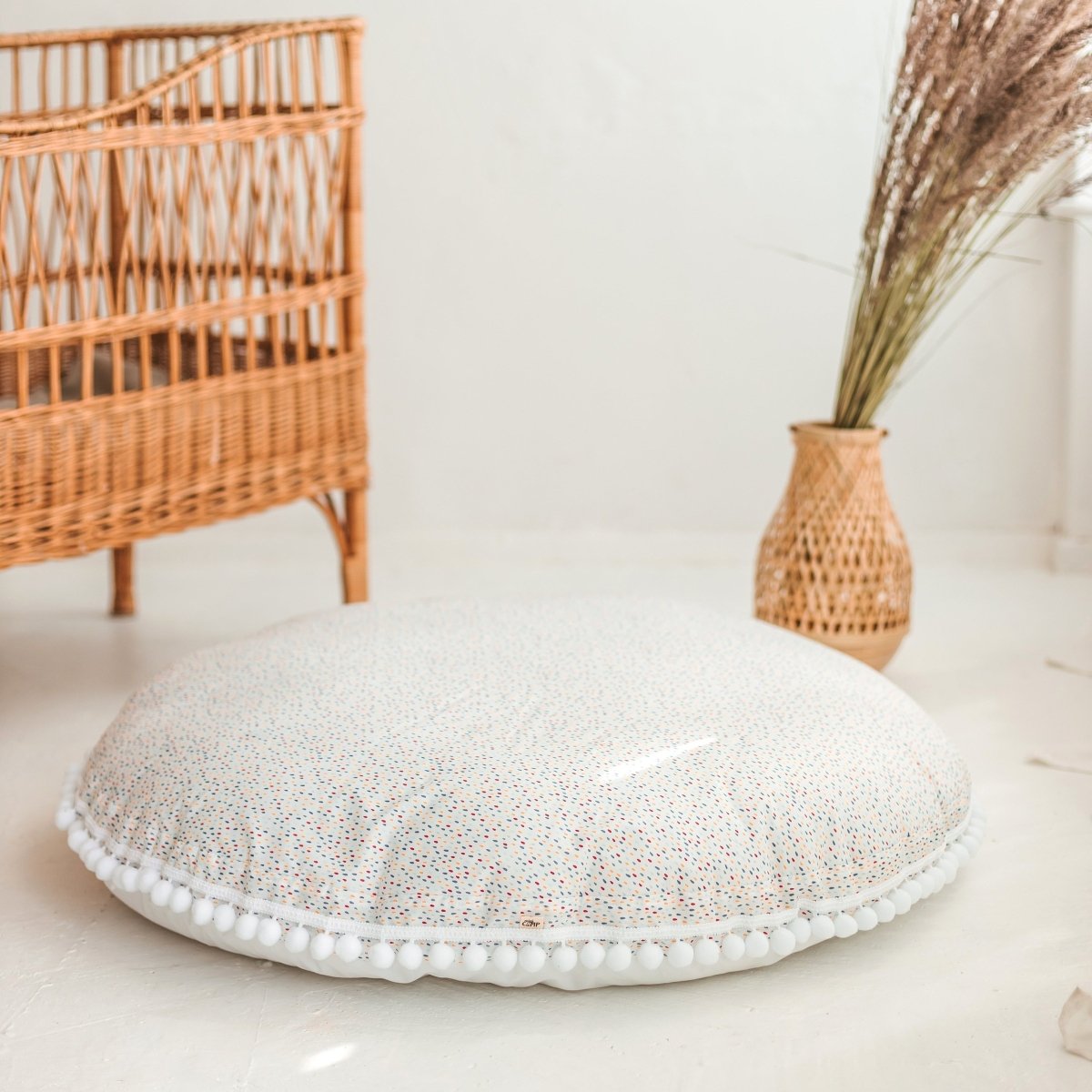 MINICAMP Big Floor Cushion With Pompoms in Colour Drops on White