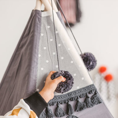 MINICAMP Grey Teepee for Kids With Tassel Decor