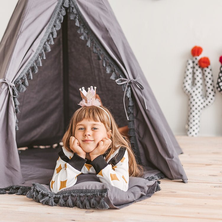 MINICAMP Grey Teepee for Kids With Tassel Decor