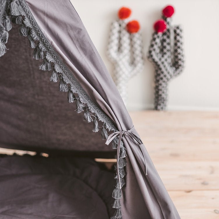 MINICAMP Grey Teepee for Kids With Tassel Decor