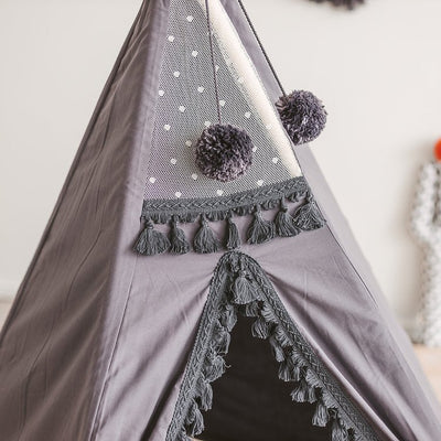 MINICAMP Grey Teepee for Kids With Tassel Decor