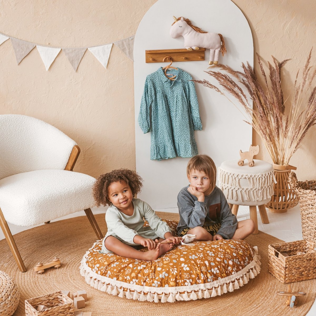 MINICAMP Kids Floor Cushion Seating Pouffe in Plant Pattern