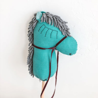 MINICAMP Unicorn Hobby Horse Stick Toy – Teal With Grey Hair