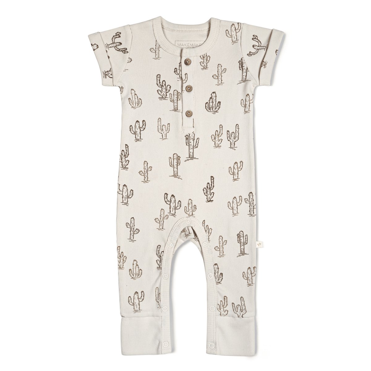 Organic Baby Short Sleeve Button Romper - Cactus